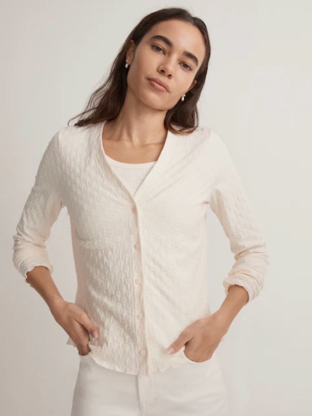 Madewell V-Neck Cardigan in Checkerboard Jacquard, Size Small